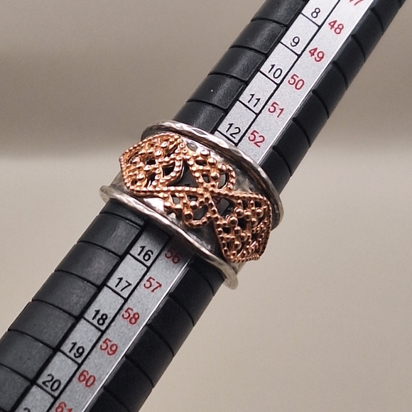 Paz Creations Sterling & Rose Gold Leaf Wide Band Ring – Size 7 - Picture 2 of 7
